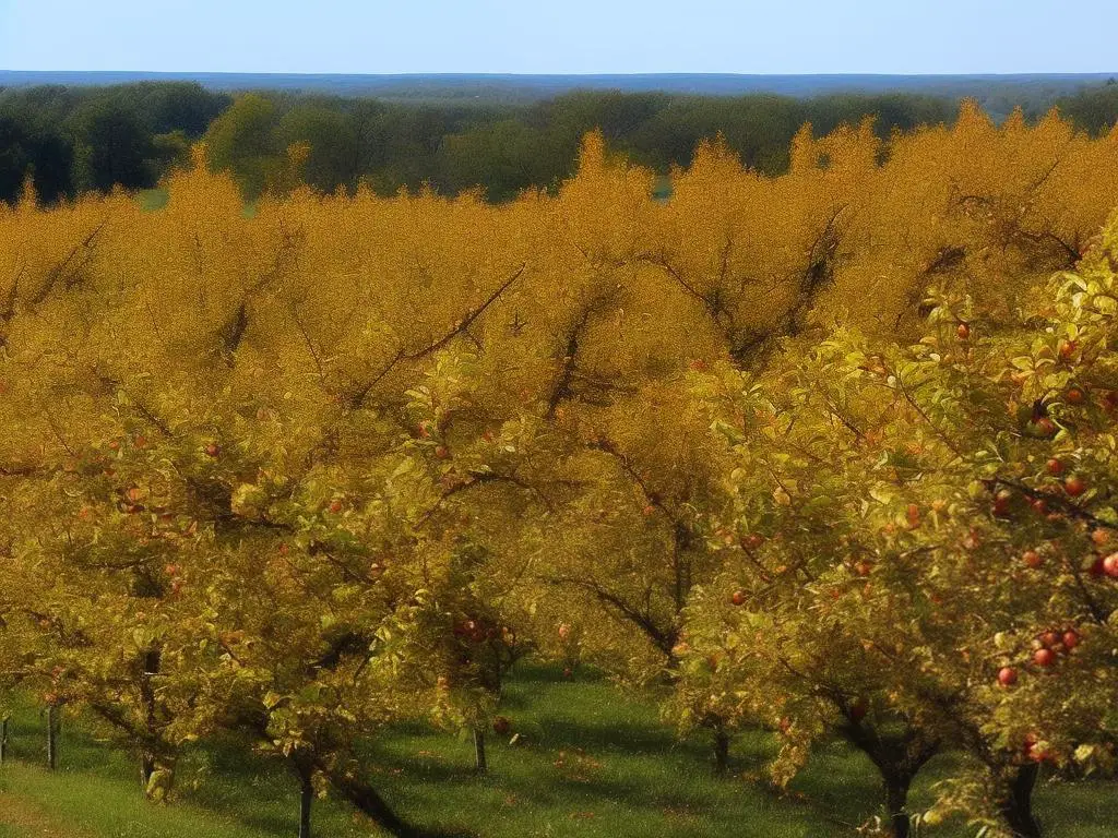 A picture of apple orchards in Cleveland, Tennessee during the autumn season