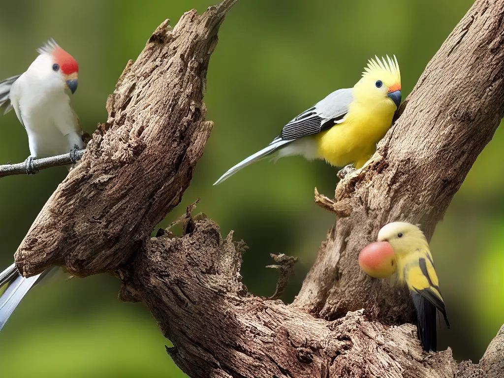 A picture of a cockatiel eating a slice of apple, which is a healthy treat for the bird.