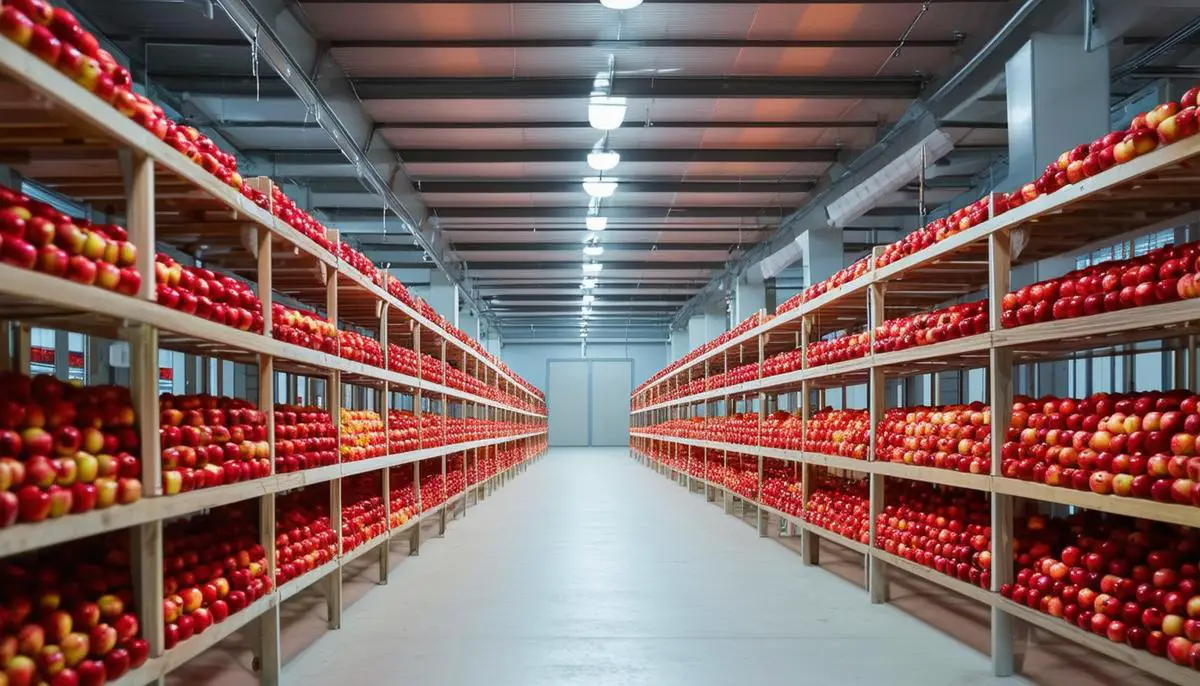 Interior of a modern controlled atmosphere storage facility for apples