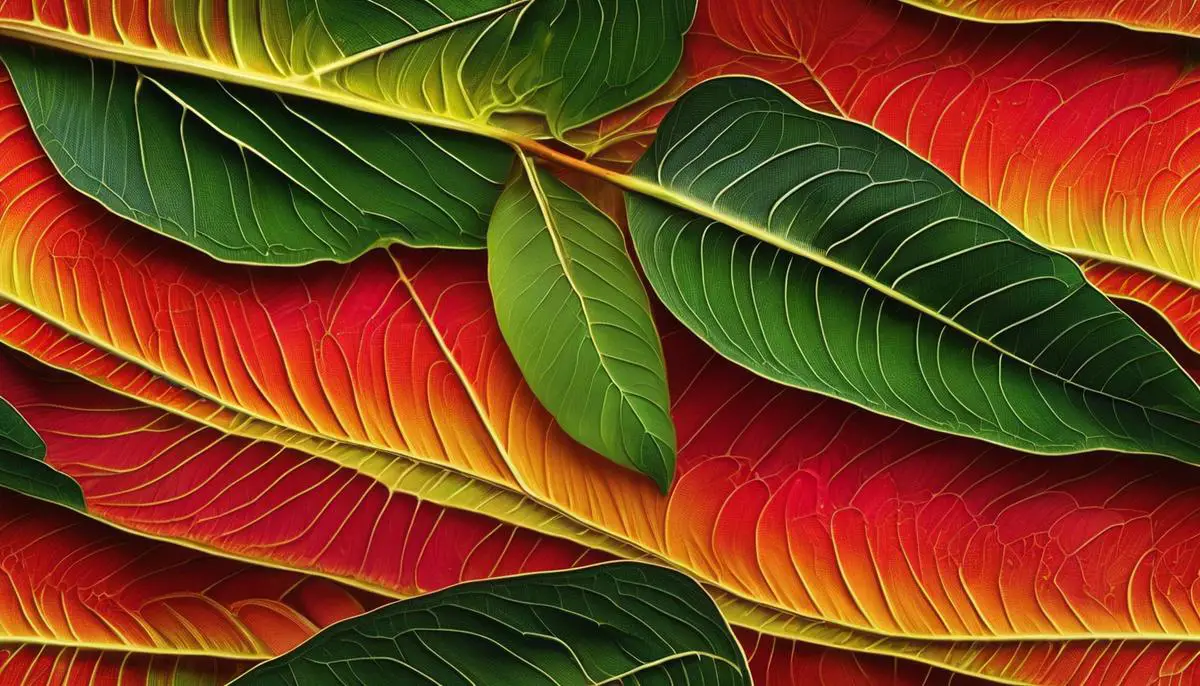 Image of a beautiful crab apple tree leaf with vibrant colors and intricate patterns.