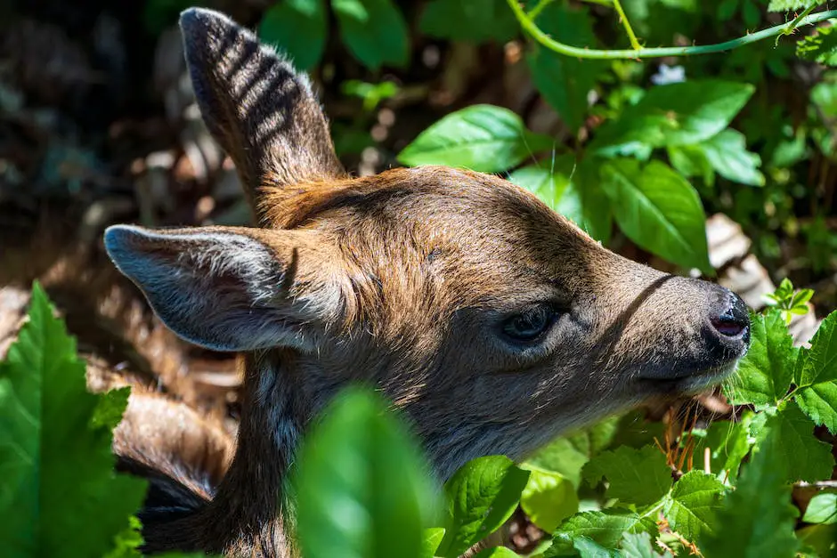 A deer eating leaves and plants in a field to show its natural diet.