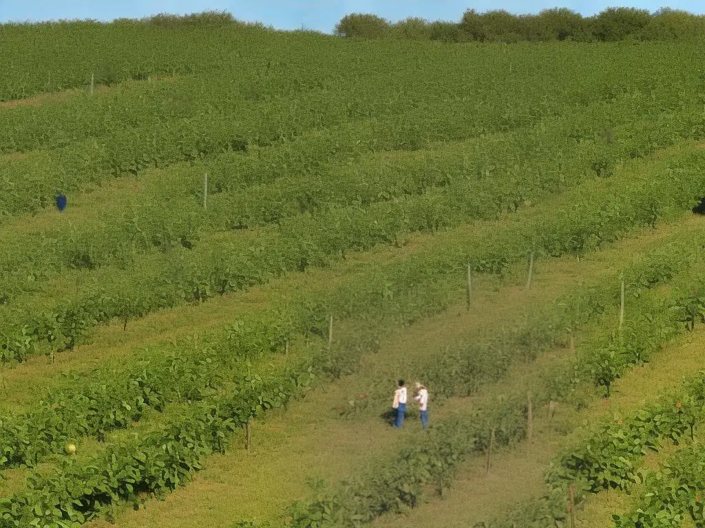 Three pictures of Delaware apple farms depicting farm stands, apples on trees, and families picking apples.