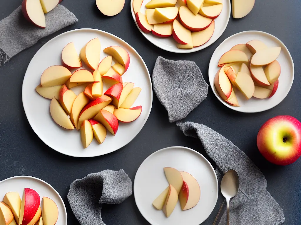 An image of sliced Opal apples arranged on a plate with a glass of water nearby