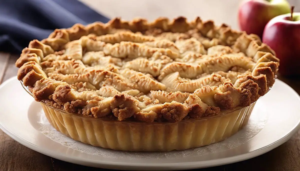 A delicious Dutch Apple Pie with a golden-brown crust, generous apple filling, and a crumbly streusel topping.