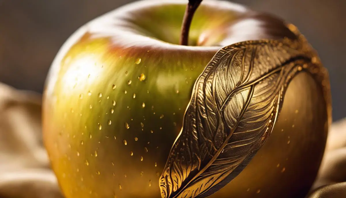 A close-up image of a Golden Apple, showcasing its vibrant golden color and rich texture.