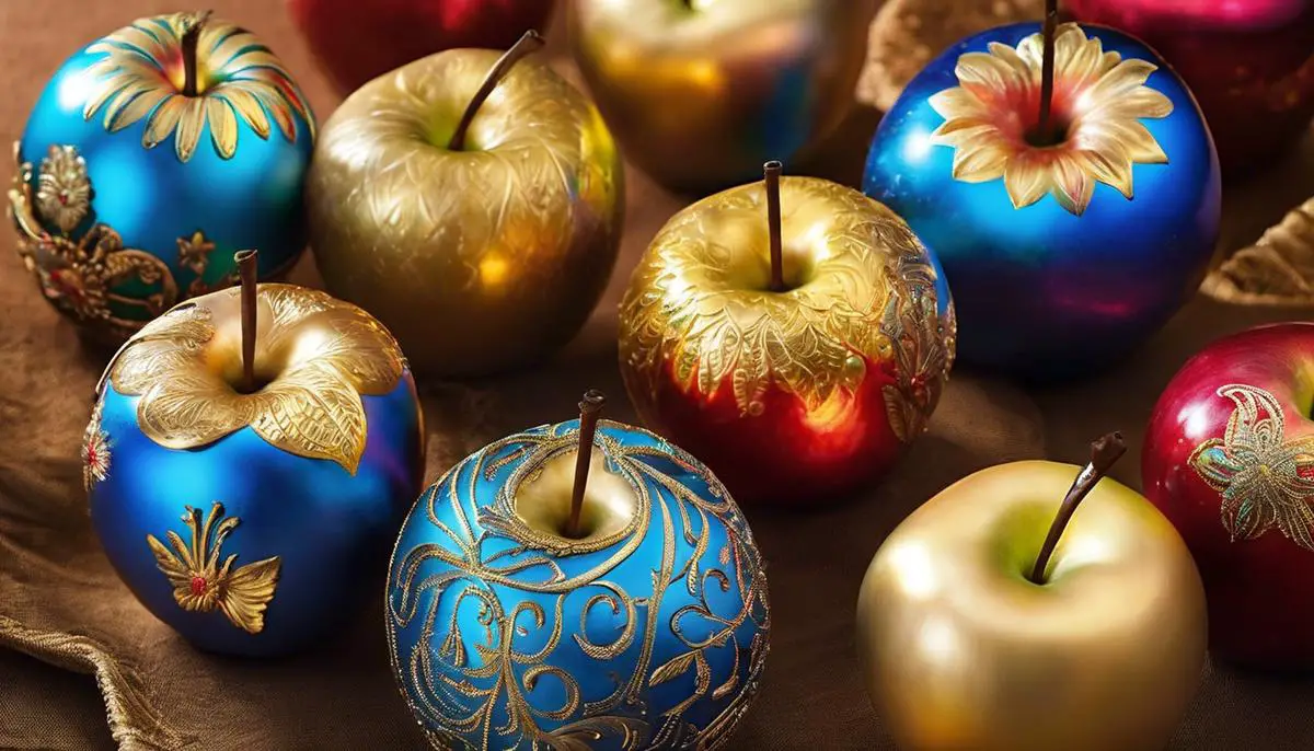 Various golden apples from different cultures and regions, showcasing their diversity and allure in the real world.