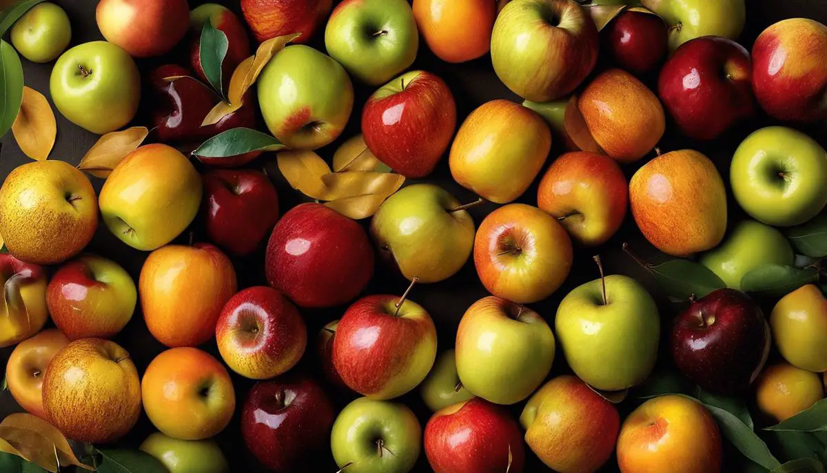 Various types of golden apples, from Golden Delicious Apples to Golden Nugget Mandarins, each showcasing their unique colors and characteristics.