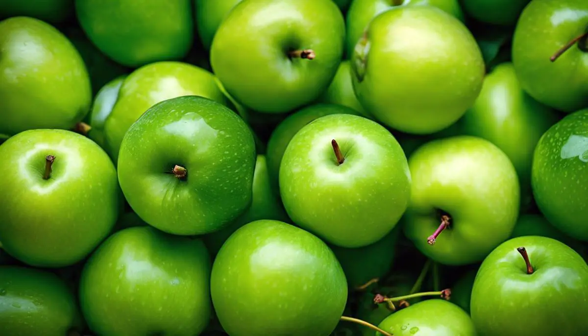 A close-up image of a vibrant bunch of green crab apples, showcasing their unique green color and small size.
