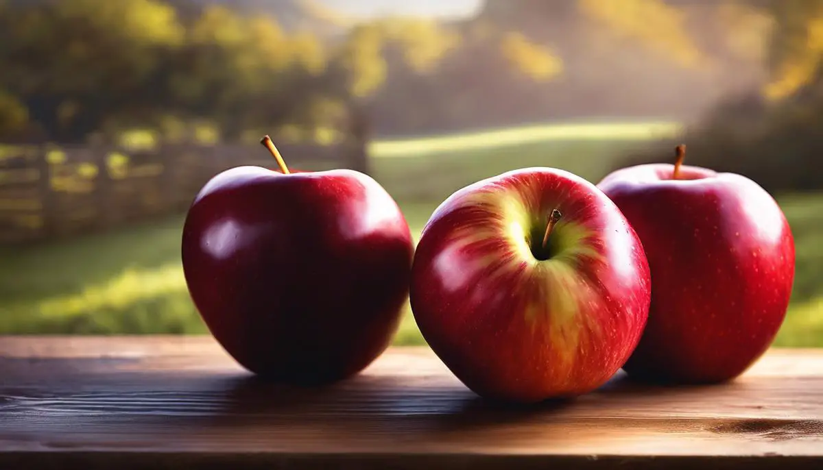 Image of a Honeycrisp apple, showcasing its juicy and mildly acidic flavor.