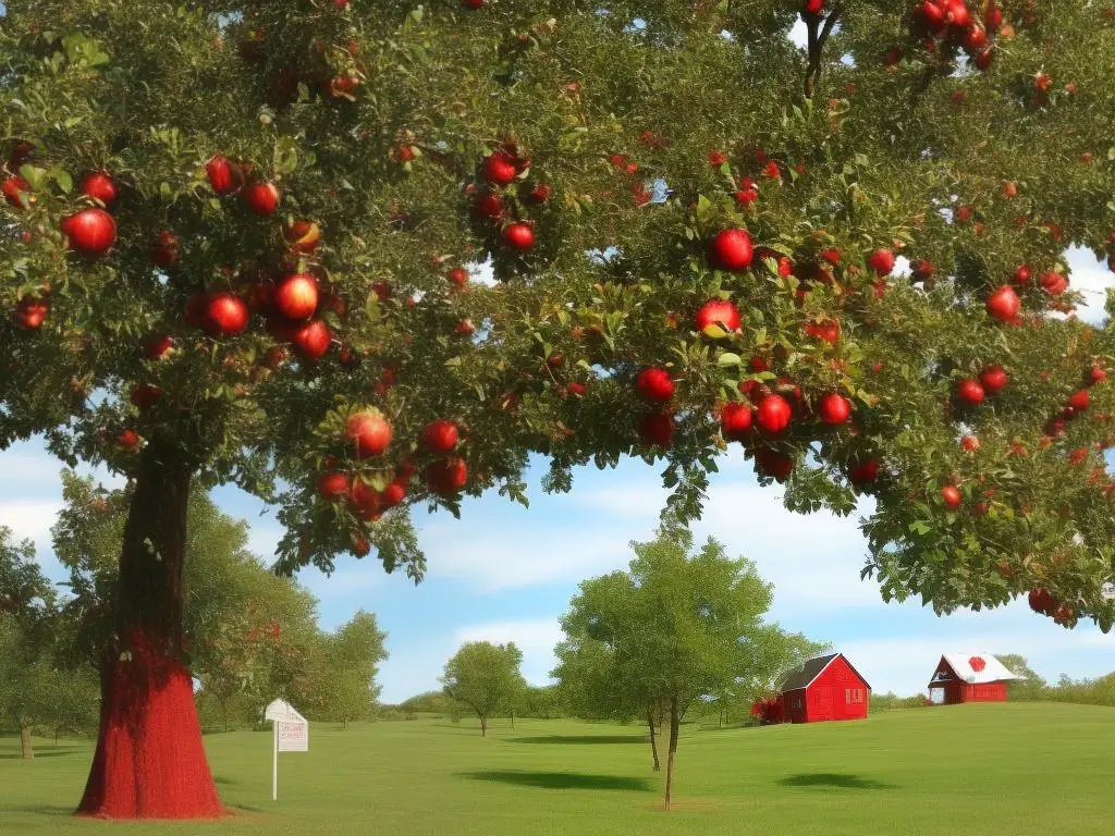 A tree with red apples is in front. On the right is the text 'How to Find Apple-Related Events and Festivals in Delaware' in bold.