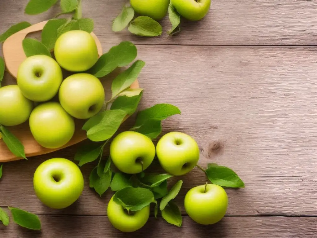 A picture of glowing skin with green apples in the background to represent the benefits of consuming green apples for improved skin health.