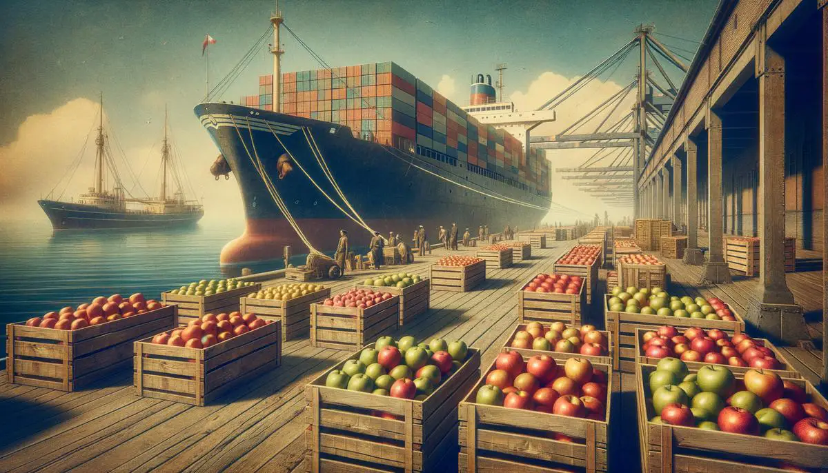 Large shipment of apples being loaded onto a cargo ship