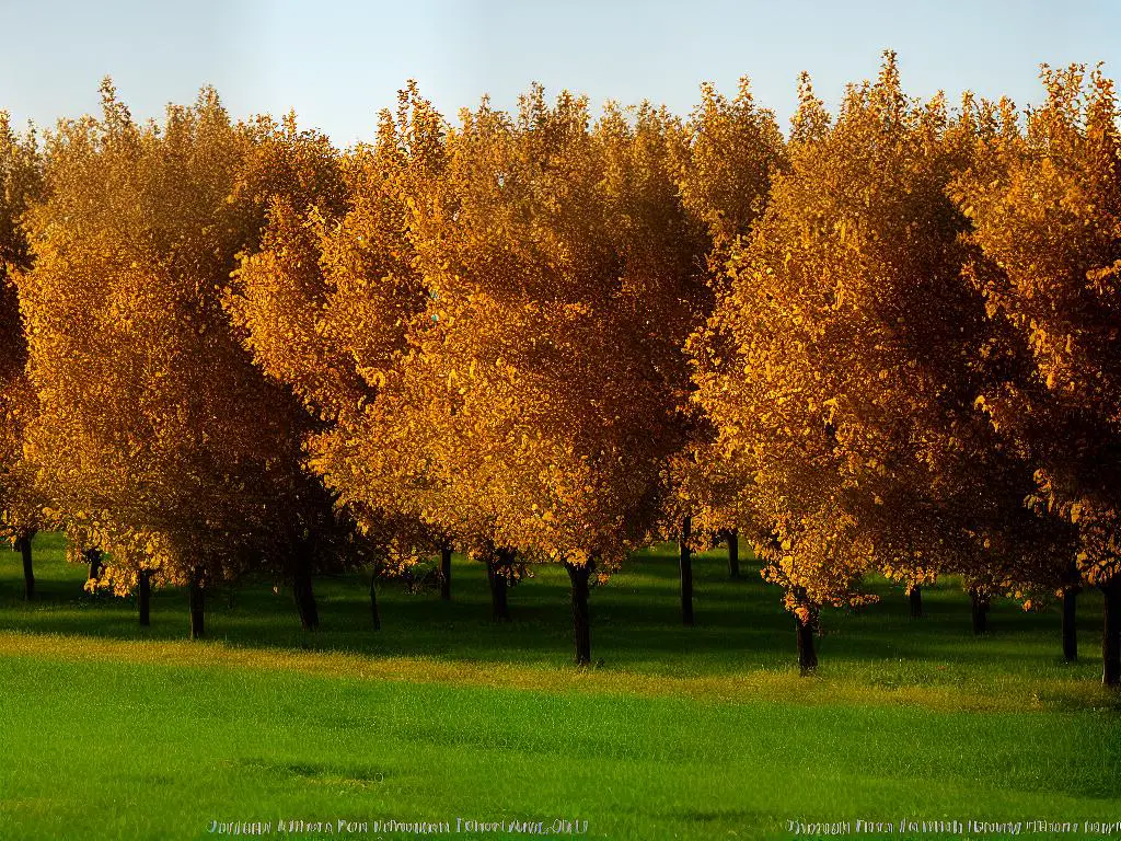 A photo of a picturesque Iowa apple orchard during harvest season.