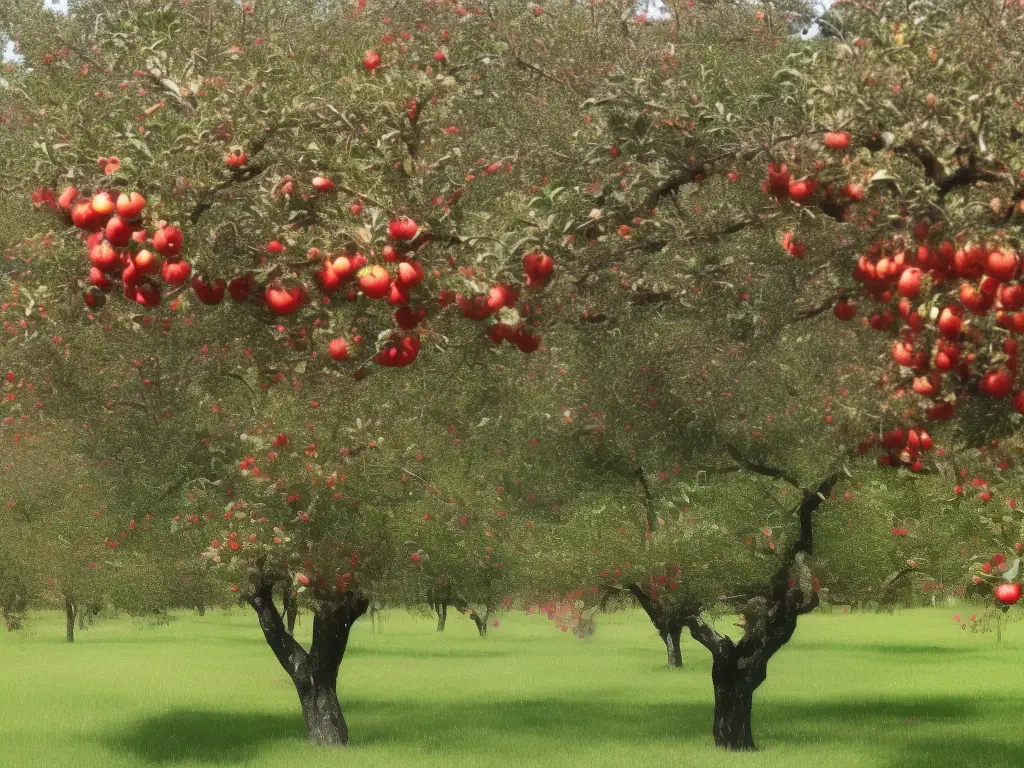 An image of a Jonathan apple tree with red apples growing on its branches.