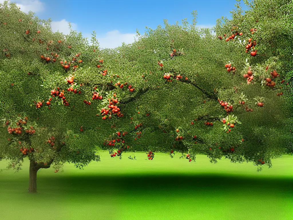 A picture of a healthy Jonathan apple tree with plenty of fruit