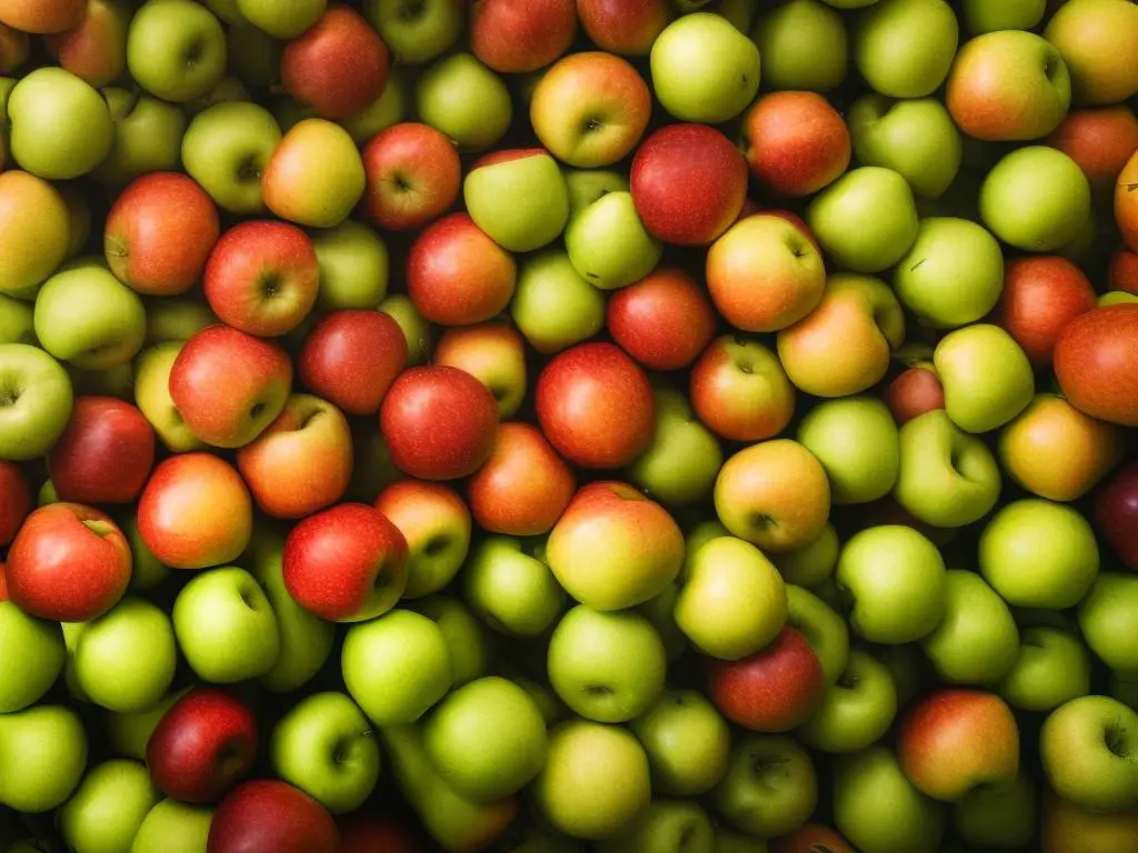 A close-up image of Juici Apples, showcasing their vibrant red and green colors