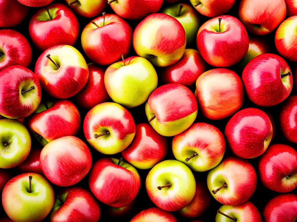 Image of Lucy Rose apples: a close-up view of a perfectly sliced apple revealing its rosy-pink flesh with a caption 'Lucy Rose Apples - A Pink Delight in the Apple Market'.