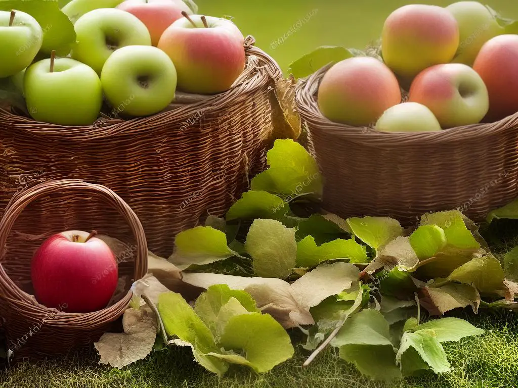 A picture of freshly picked apples in a basket on a sunny fall day.