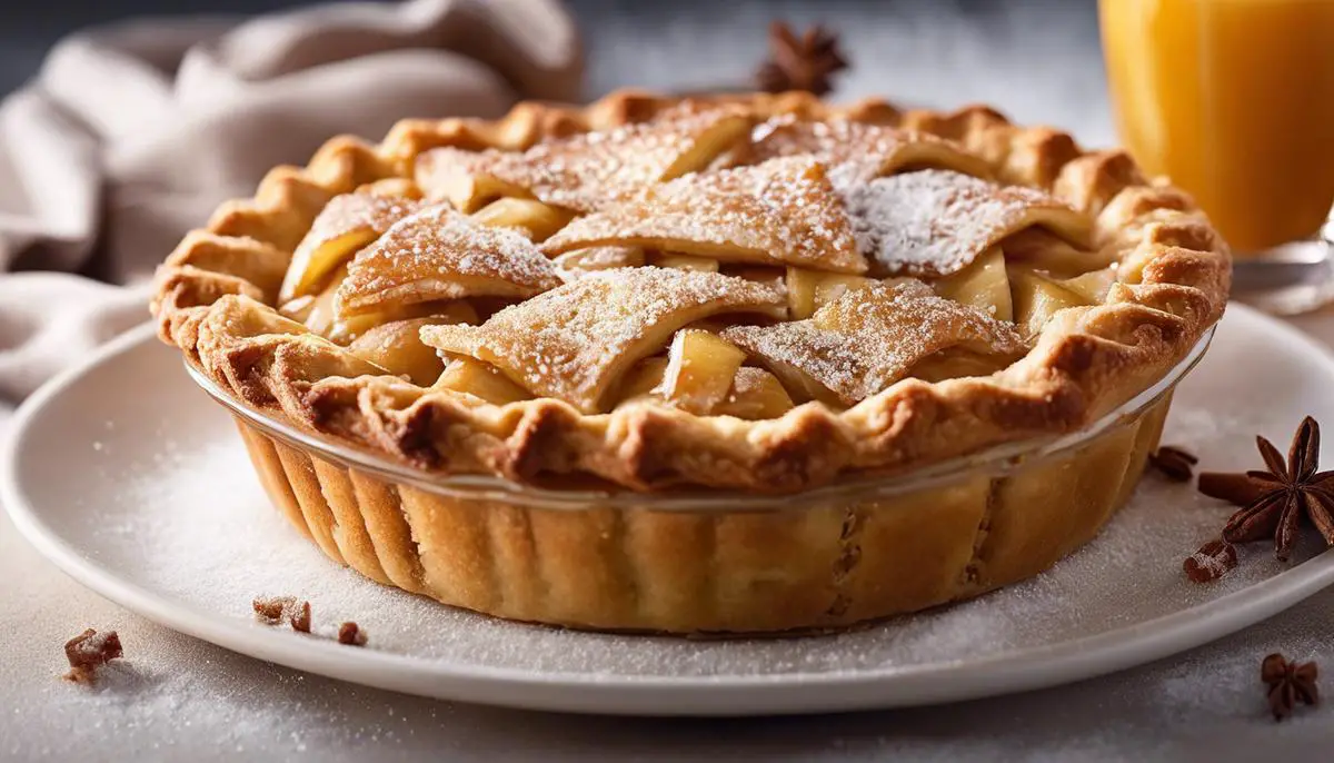 An image of a delicious McDonald's Apple Pie with a golden-brown crust and a flaky texture, topped with sugar crystals and cinnamon, representing the delectable pie described in the text.