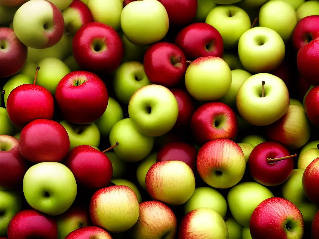 A close-up image of Mutsu (Crispin) apples, showcasing their vibrant green color and juicy appearance.