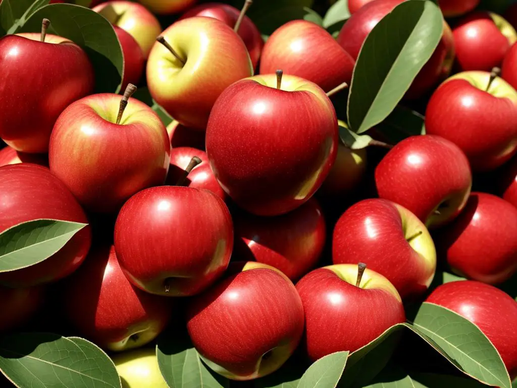 Image of New Zealand's Pacific Queen Apples, showcasing their radiant deep red color and succulent sweet flesh.