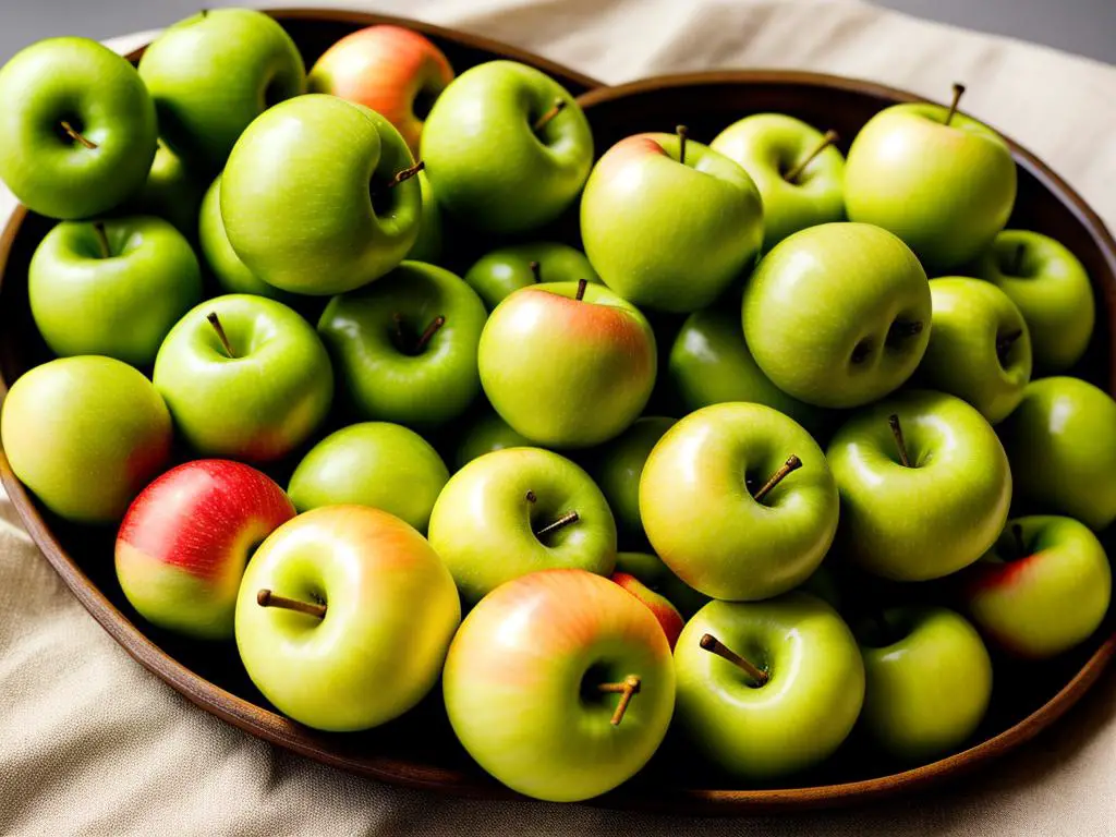 Image of fresh Newtown Pippin Apples, showcasing their distinctive green skin and crisp texture.