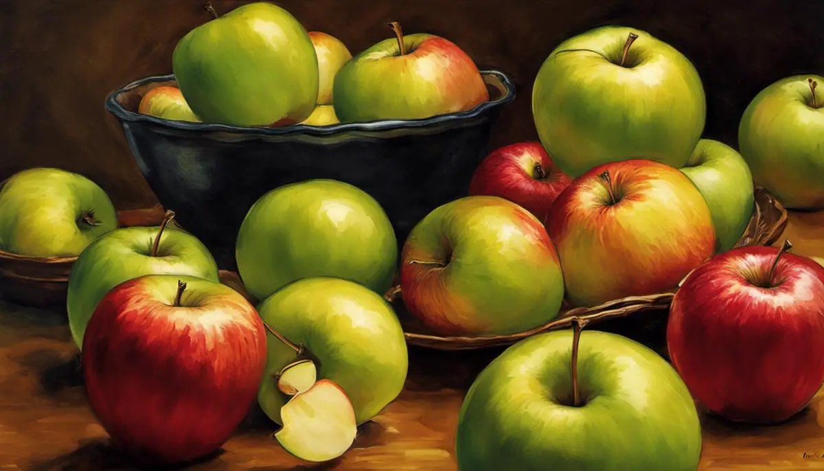 A plate of fresh apples, highlighting their bright colors and crisp texture.