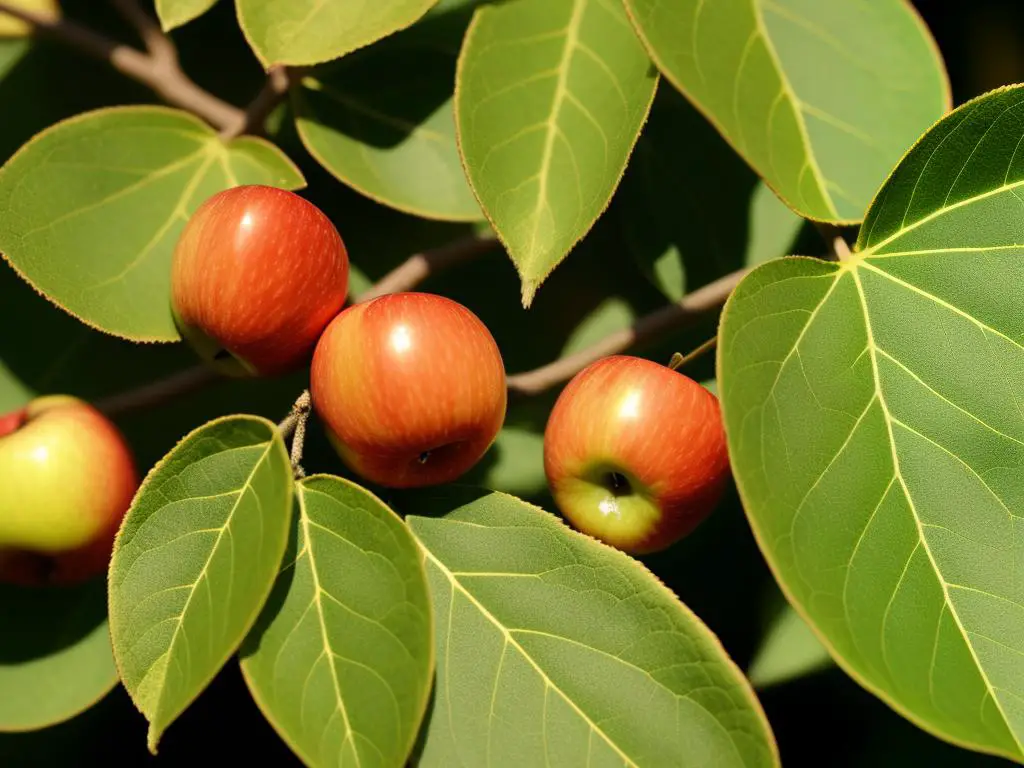 Close-up image showing bright orange spots on apple tree leaves, indicative of Cedar-Apple Rust infection.