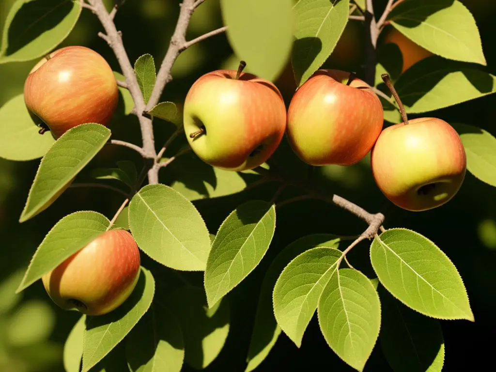 Image of orange spots on apple tree leaves, illustrating the described symptoms and appearance.