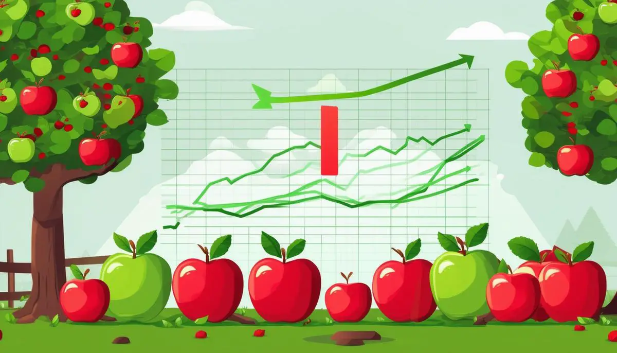 Visual representation of cash flow management in an apple orchard business