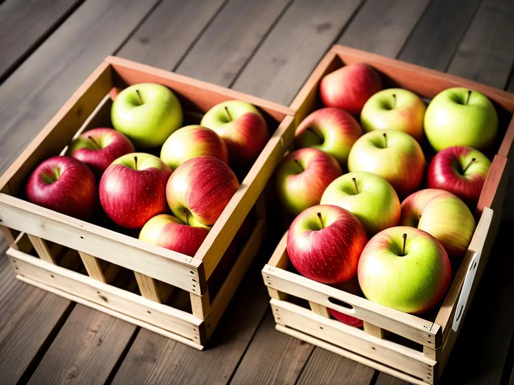 Fresh organic apples displayed in a wooden crate for making apple cider vinegar