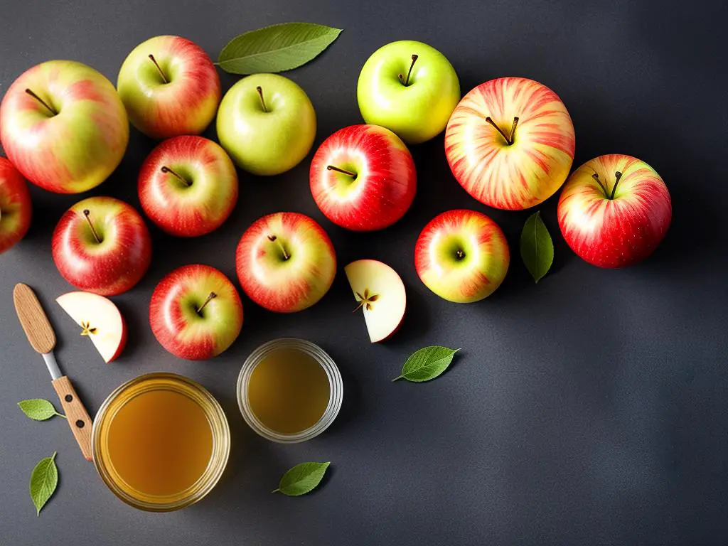 Image of various apples and a jar of apple cider vinegar