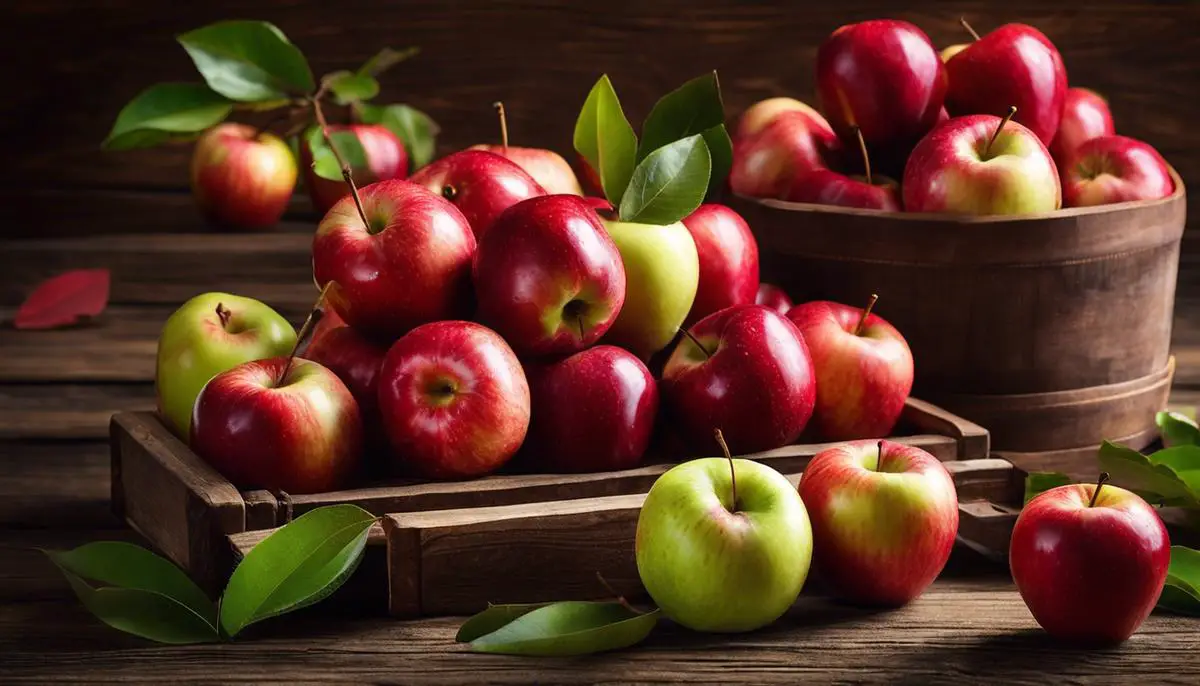 Image of fresh Paradise Apples on a wooden table