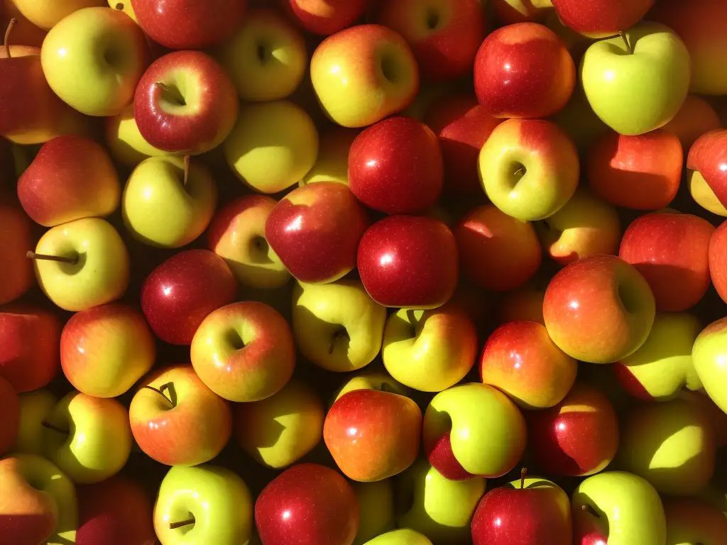 A close-up image of Pazazz apples, showcasing their bright red and yellow skin, crisp white flesh, and overall attractiveness.