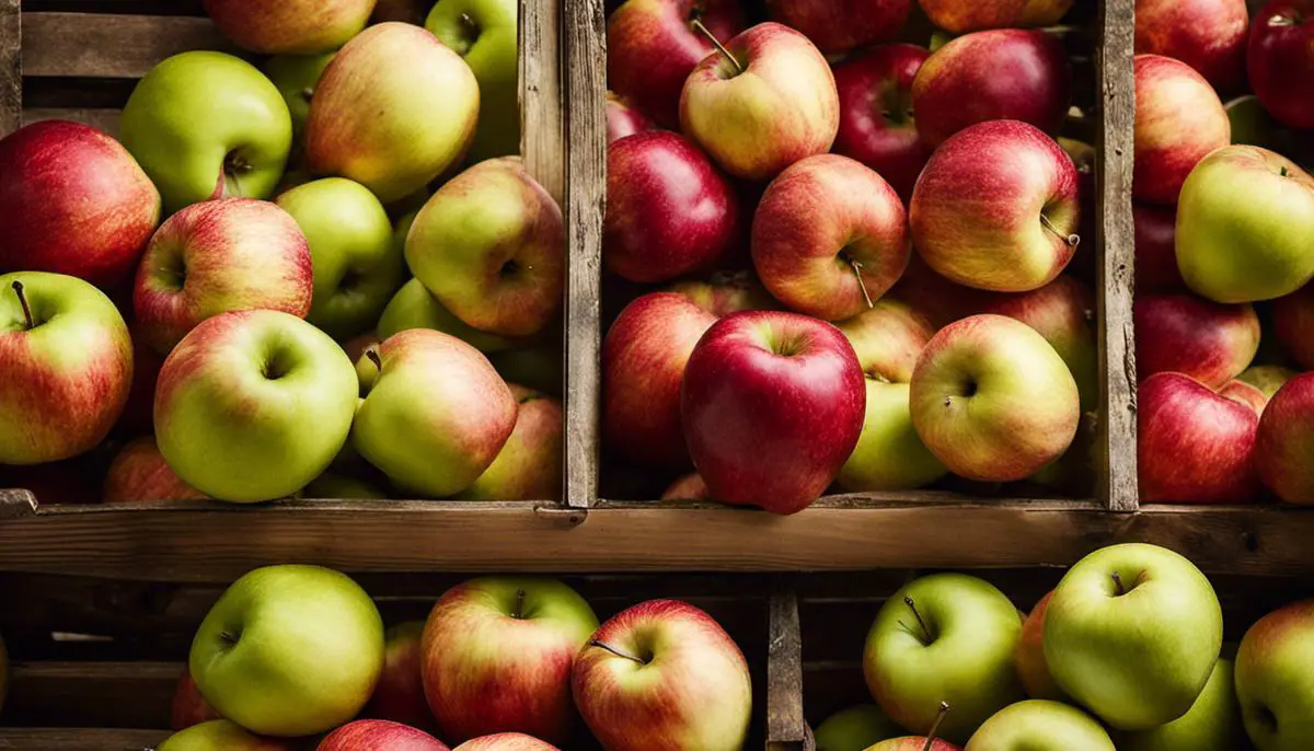 Freshly picked Pennsylvania apples displayed in a wooden crate