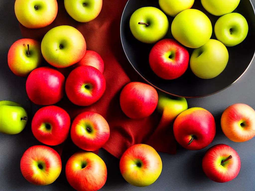 A bowl of sliced Pinova apples, showcasing their bright colors and crisp texture.