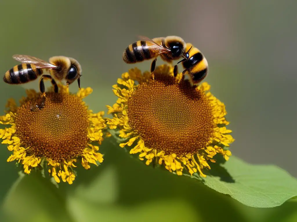 Pippin's Golden Honey label with a picture of bees on it, standing on a green apple stem