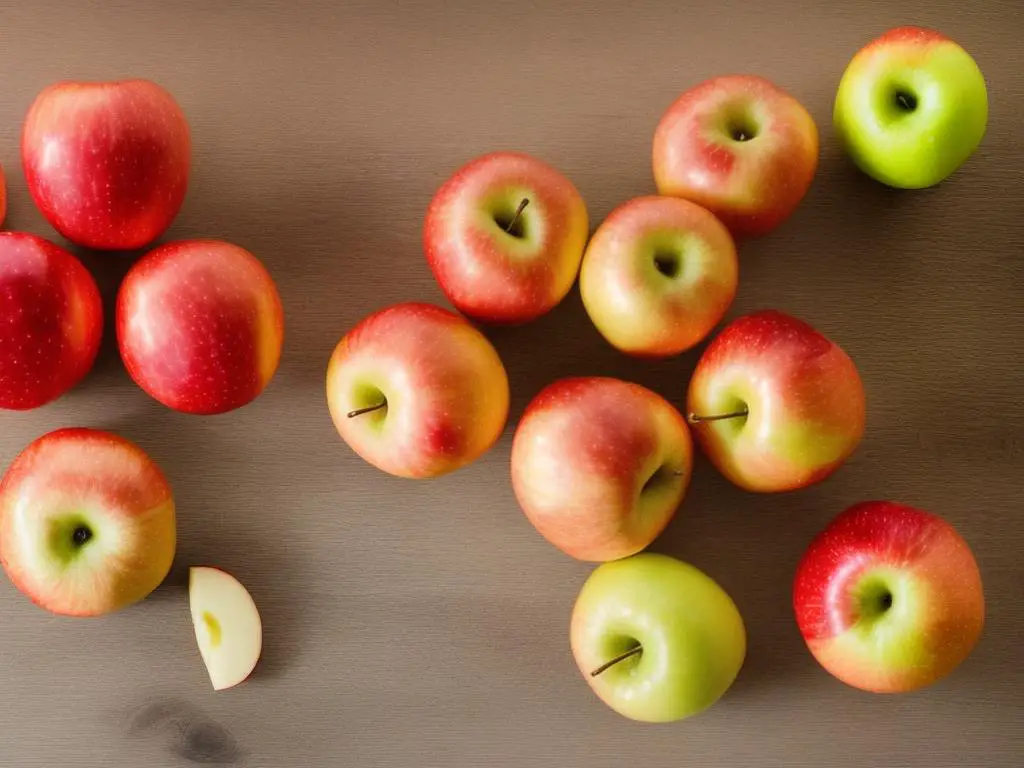 A picture of Honeycrisp, Jonathan, and Gala apples side by side on a wooden table, representing the three popular apple varieties in northern Illinois.