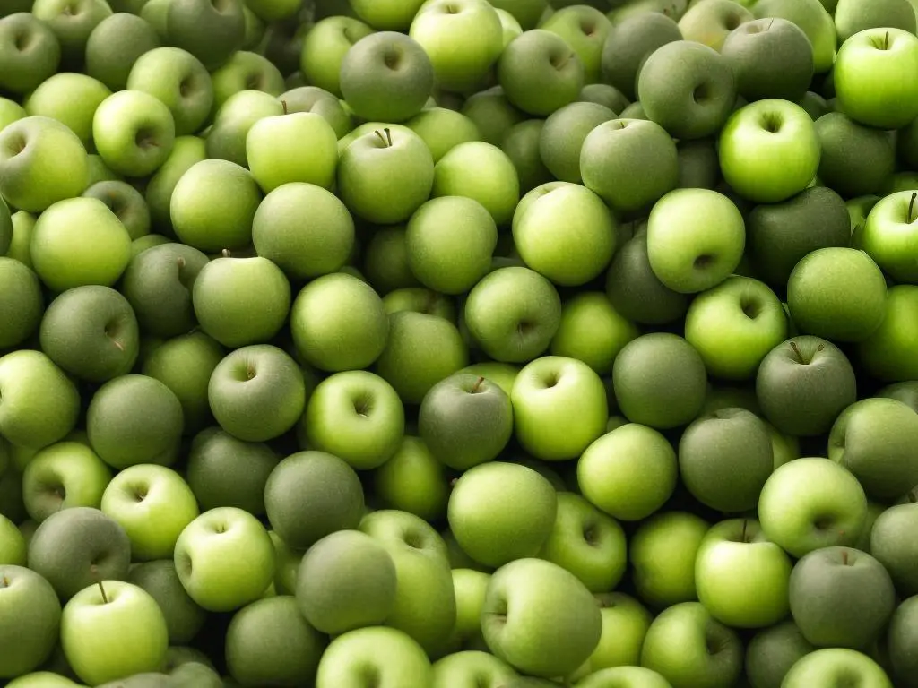 A pile of green apples with Walmart's logo in the background, representing the pricing and sourcing of green apples at Walmart.