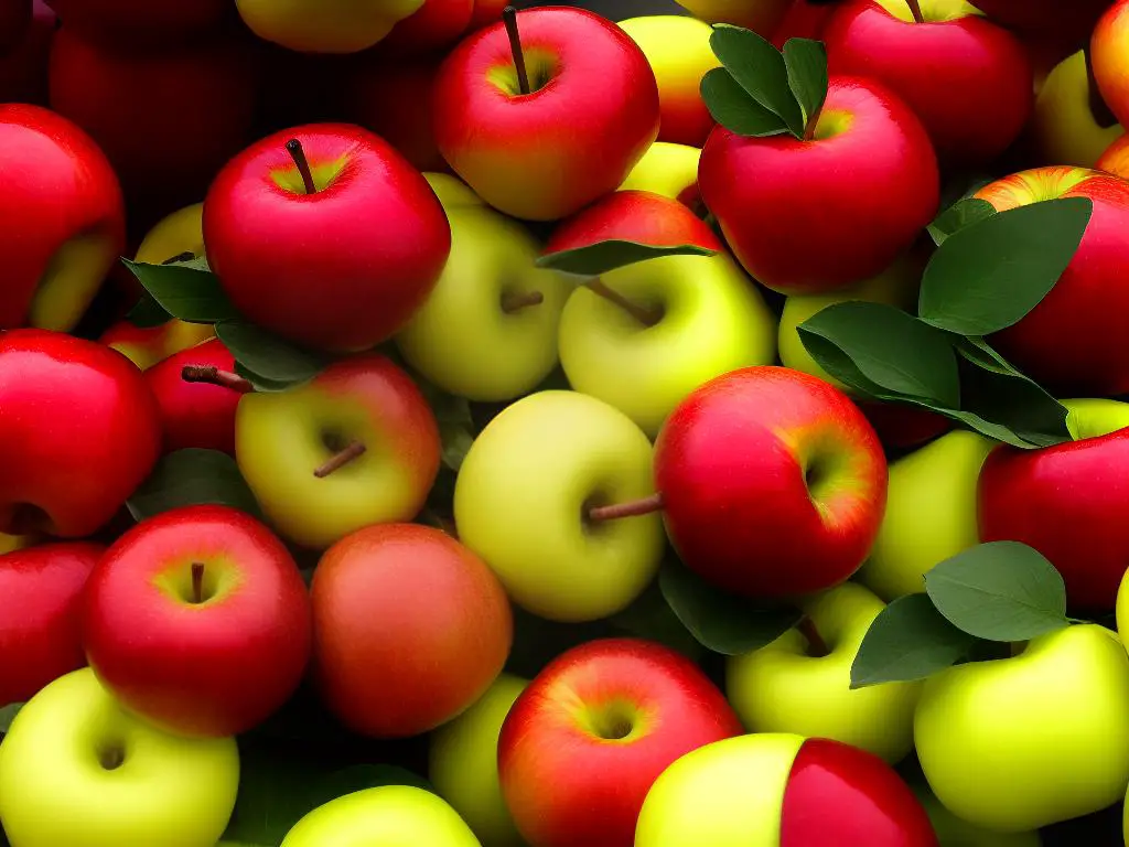 A photo of Rave apples, which are red and yellow with a bright, glossy skin.