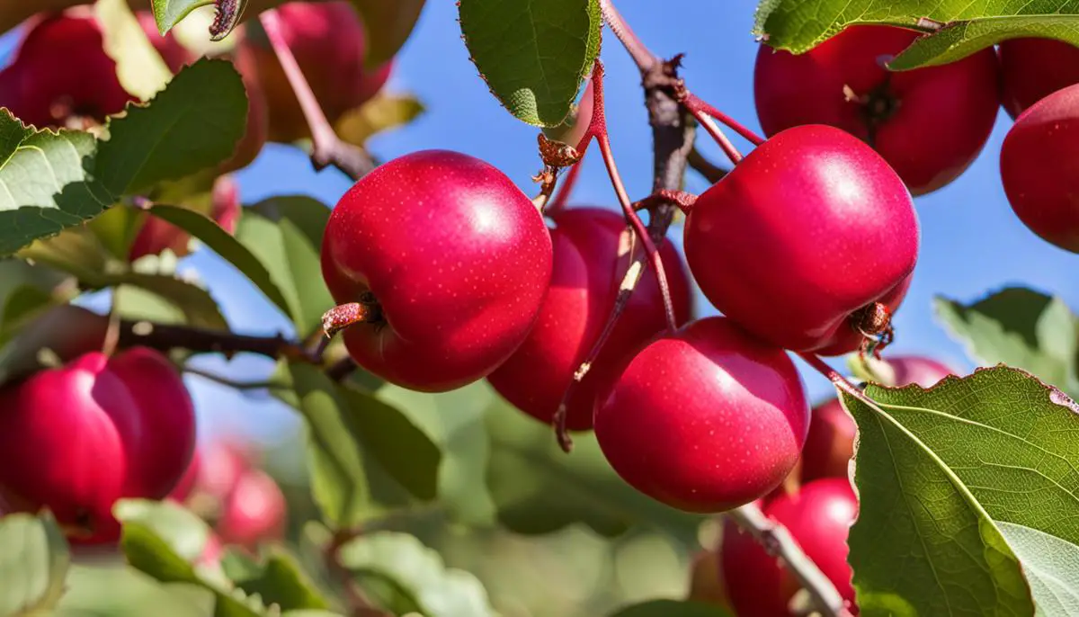 Image of red crab apples, small and vibrant, with a distinct tart taste. They provide both nutritional value and health benefits.