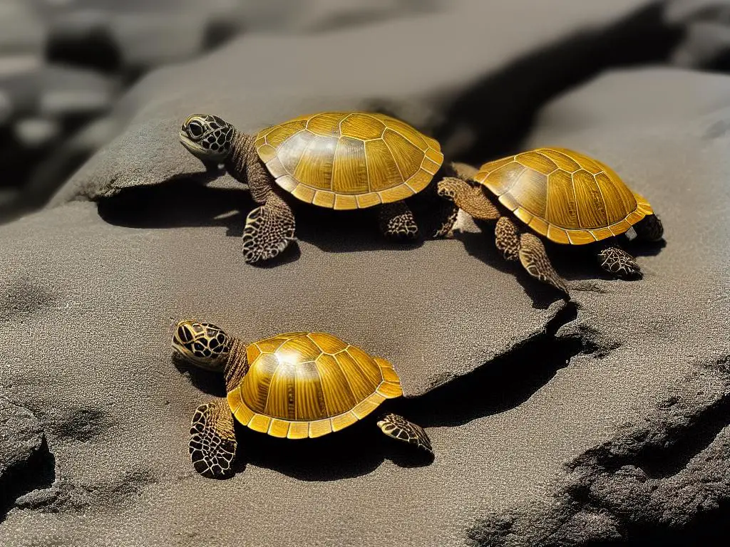 A small turtle with a bright red patch behind its eyes and a yellowish stripe down the sides of its head, looking up from the water.