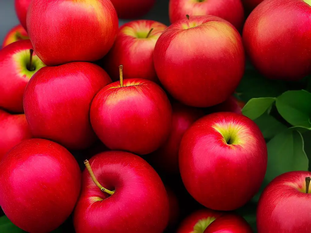 A close-up image of a Ruby Rush apple, which shows its radiant red color and its crispy texture.