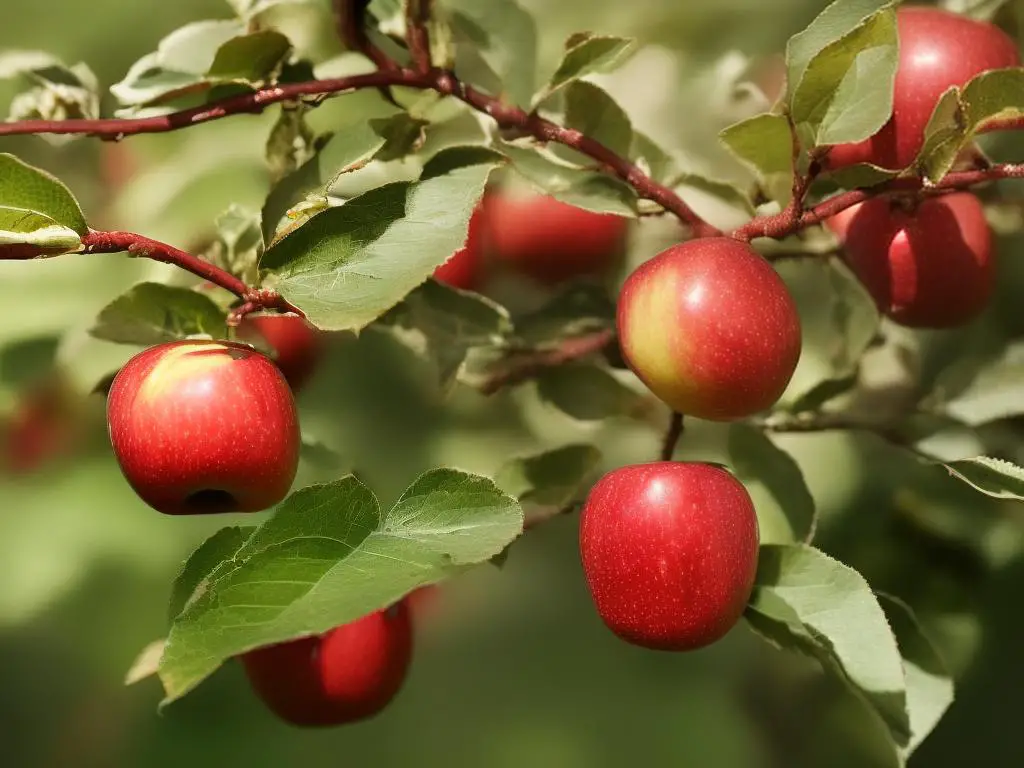 a close up photograph of a September Wonder apple, showcasing the bright red color and the slight fuzz of this variety, making it look tasty and inviting.