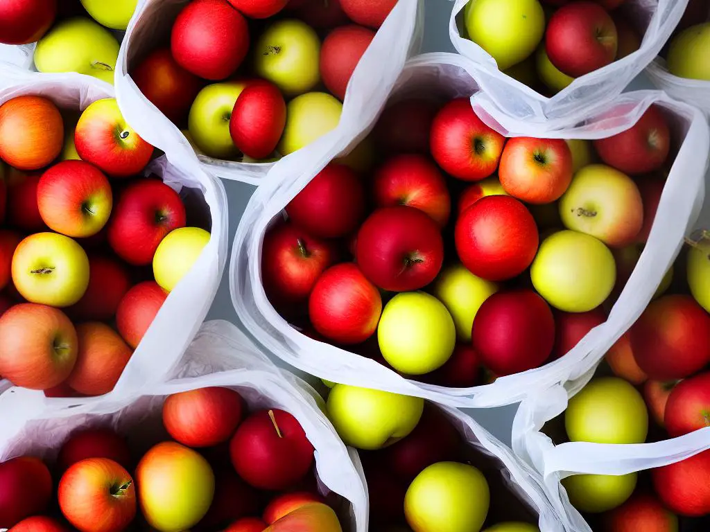 Freshly picked apples stored in bags in refrigerator drawers