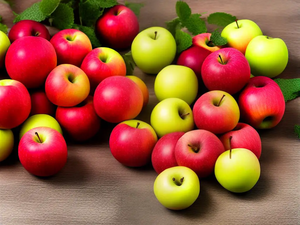 Picture of SugarBee Apples, red-pink blush over yellow background skin, adding color and vibrancy to any dish.