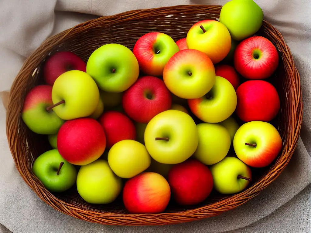 A basket of Sweetie Apples, showcasing their vibrant red color and streaks of green and yellow.