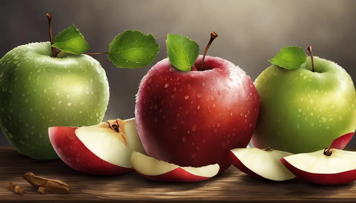 Illustration showing different textured apples, some crisp and some mushy