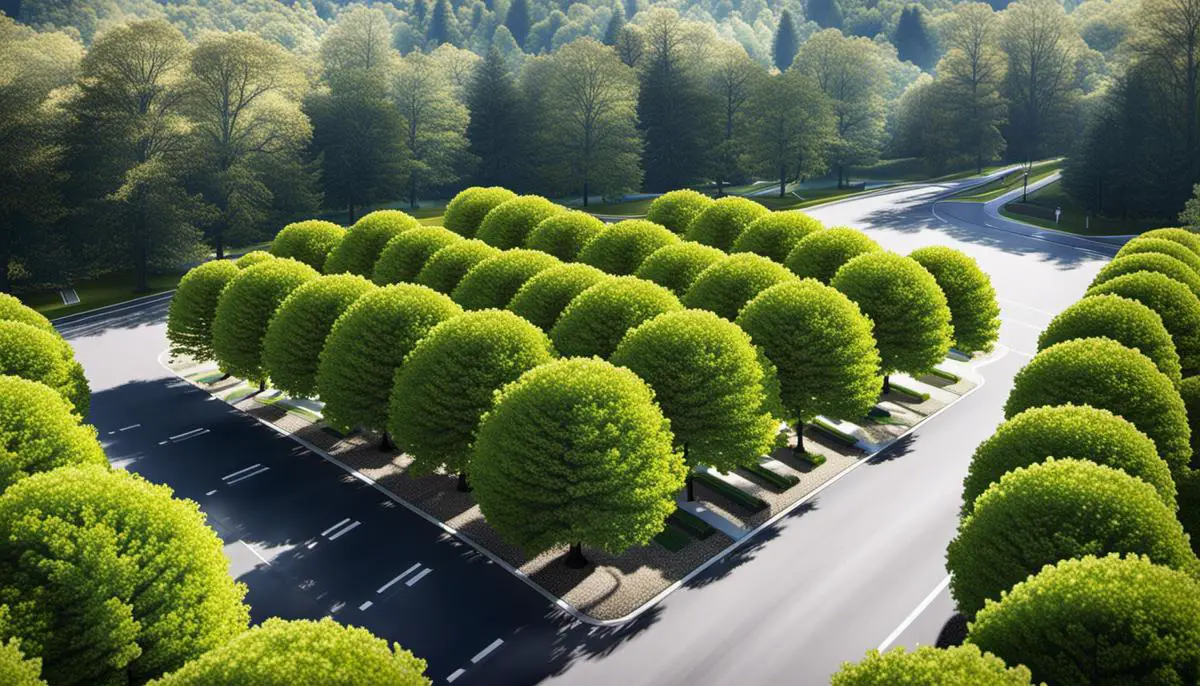 Image illustrating the concept of tree spacing and density, showcasing trees planted at appropriate distances for optimum growth and yield.