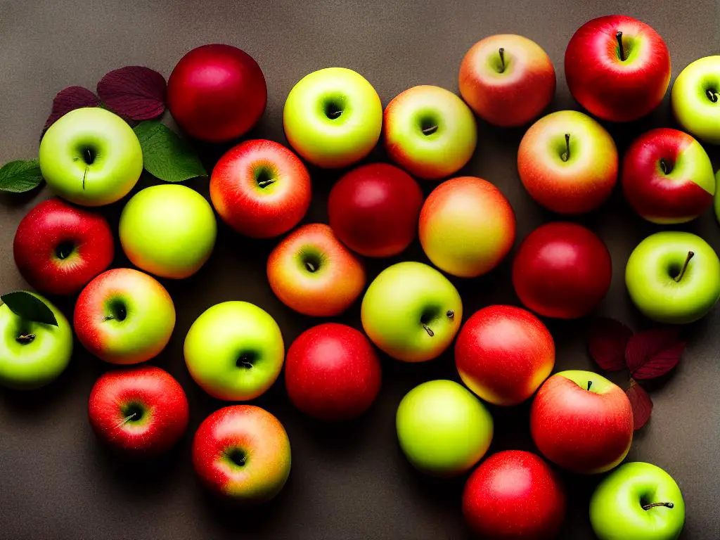 Different types of apples placed beside each other that show the different colours and texture of the skin